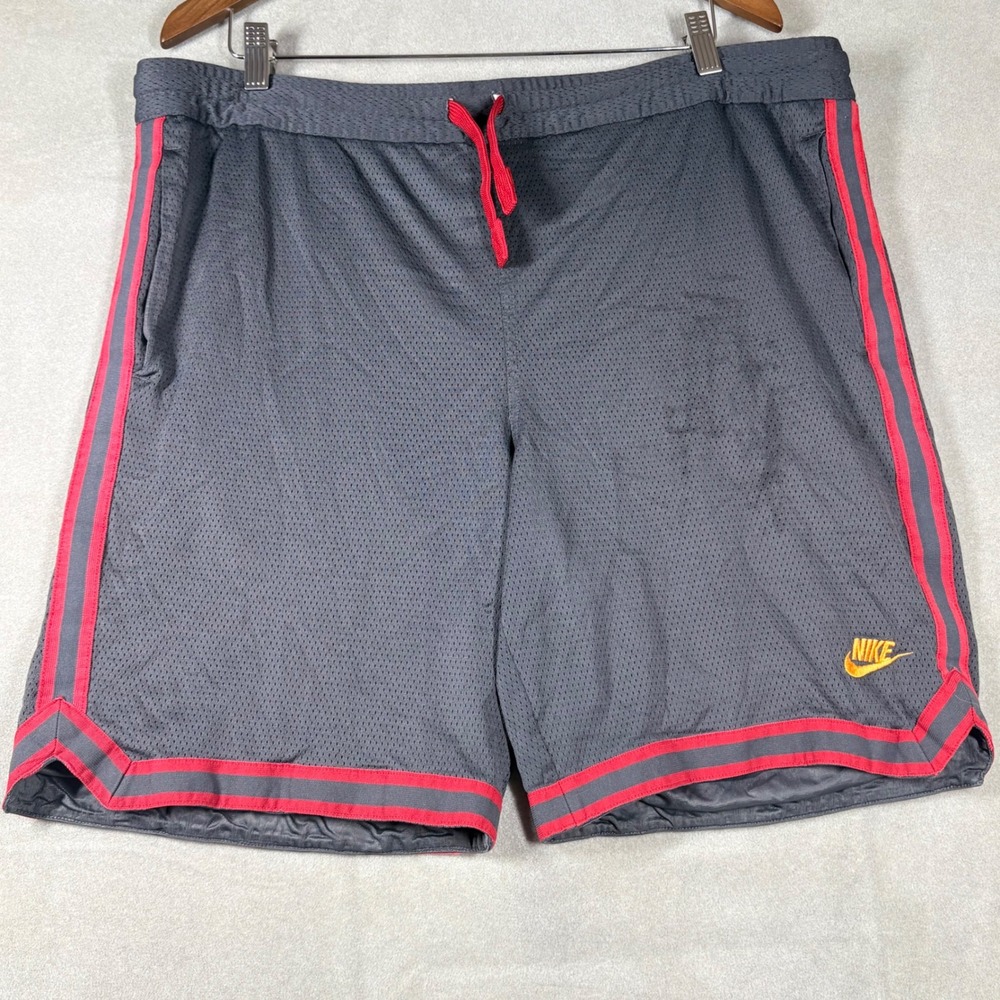 Vintage Nike Mesh Basketball Shorts Grey Red Stripe Mens Large Athletic Lined